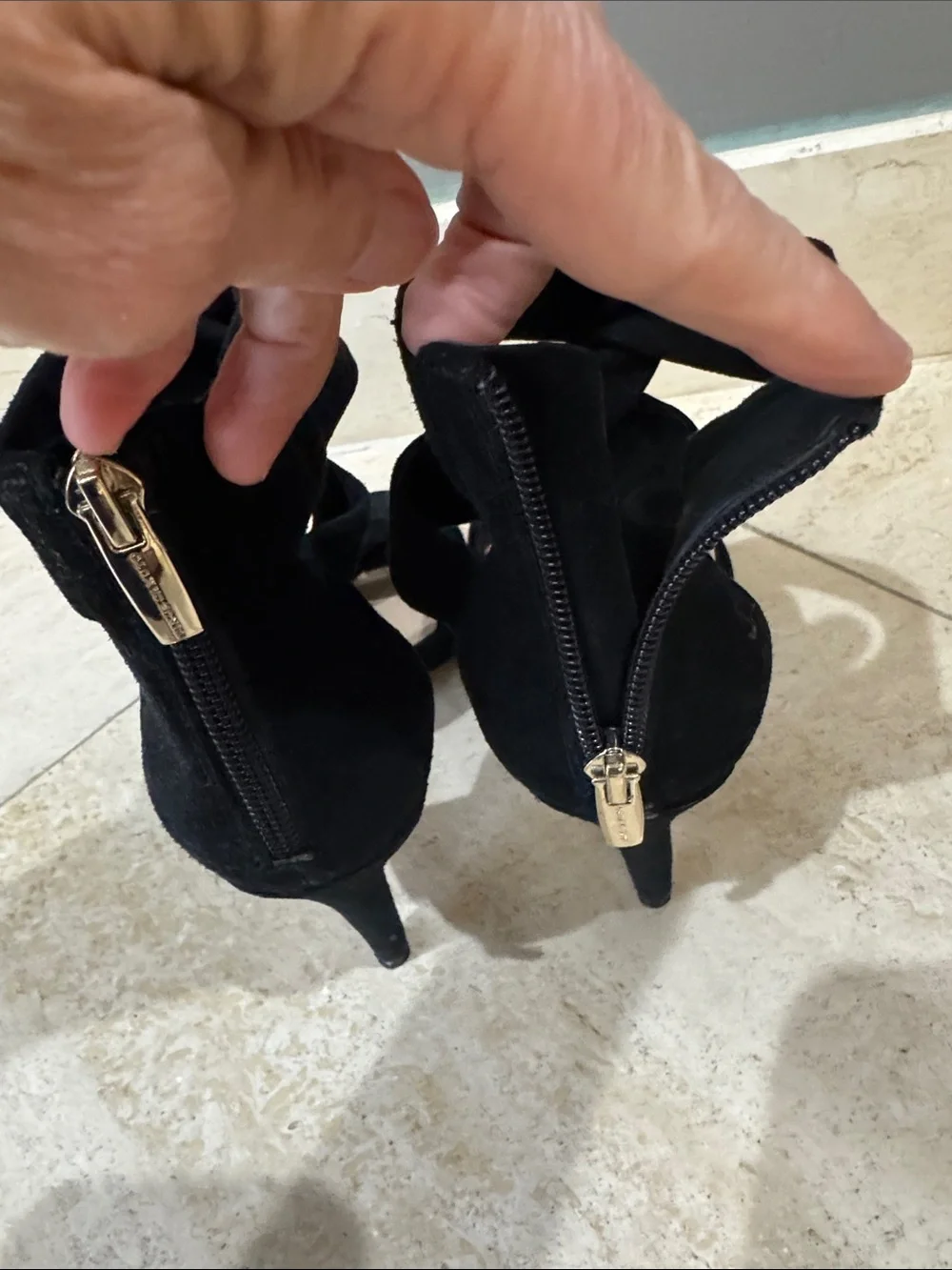 Vince Camuto Black Suede Bow Ankle-Strap Stilettos